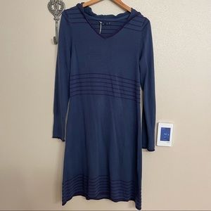 NWT PrAna Mariette Indigo Long Sleeve Hooded Sweater Dress Organic Cotton Blend